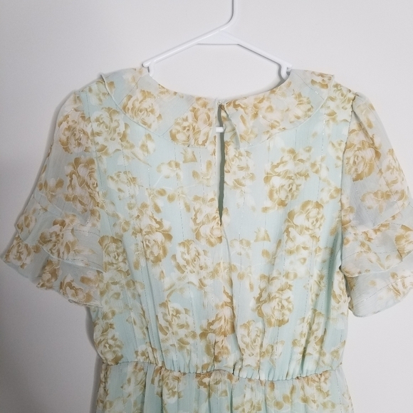 Lulu's Dreaming of Romance Mint Blue Floral Print Ruffled Skater Dress S Girly - Picture 8 of 16